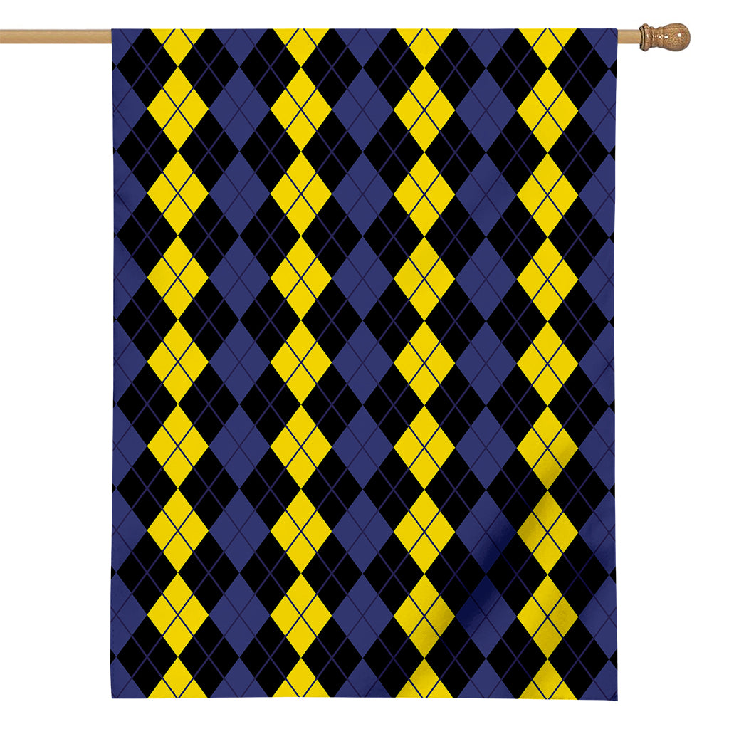 Yellow Black And Blue Argyle Print House Flag