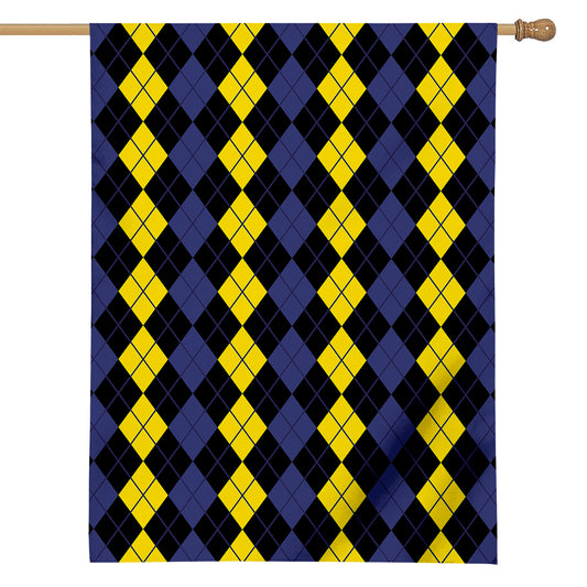 Yellow Black And Blue Argyle Print House Flag