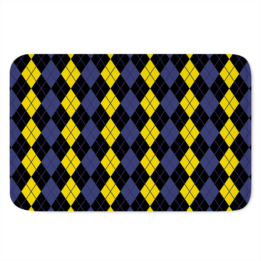 Yellow Black And Blue Argyle Print Indoor Door Mat