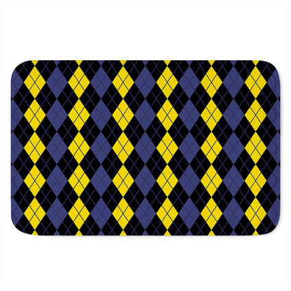 Yellow Black And Blue Argyle Print Indoor Door Mat