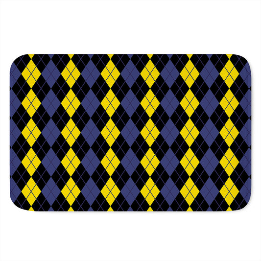 Yellow Black And Blue Argyle Print Indoor Door Mat