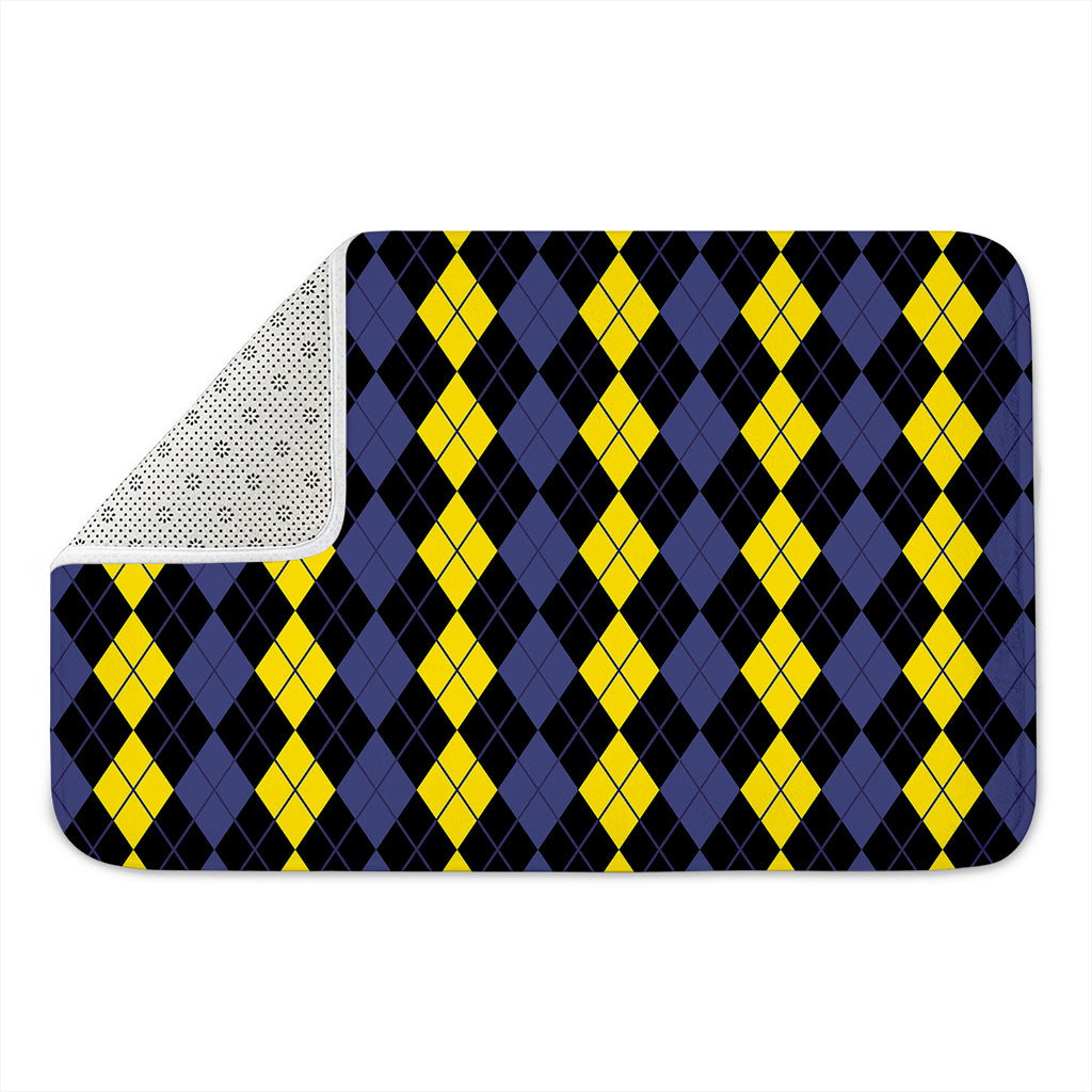 Yellow Black And Blue Argyle Print Indoor Door Mat