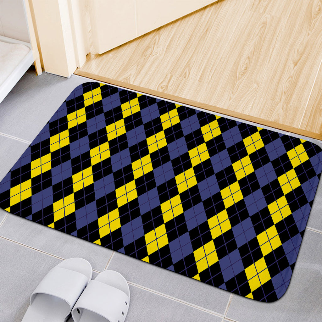 Yellow Black And Blue Argyle Print Indoor Door Mat