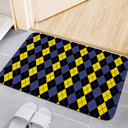 Yellow Black And Blue Argyle Print Indoor Door Mat