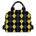 Yellow Black And Blue Argyle Print Insulated Lunch Bag