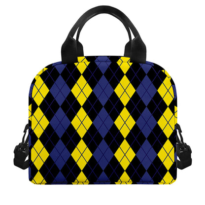 Yellow Black And Blue Argyle Print Insulated Lunch Bag