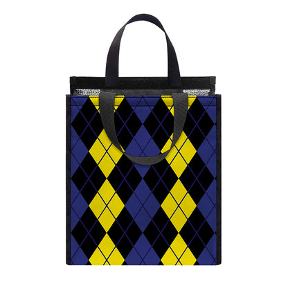 Yellow Black And Blue Argyle Print Insulated Lunch Tote