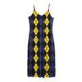 Yellow Black And Blue Argyle Print Jersey Midi Cami Dress