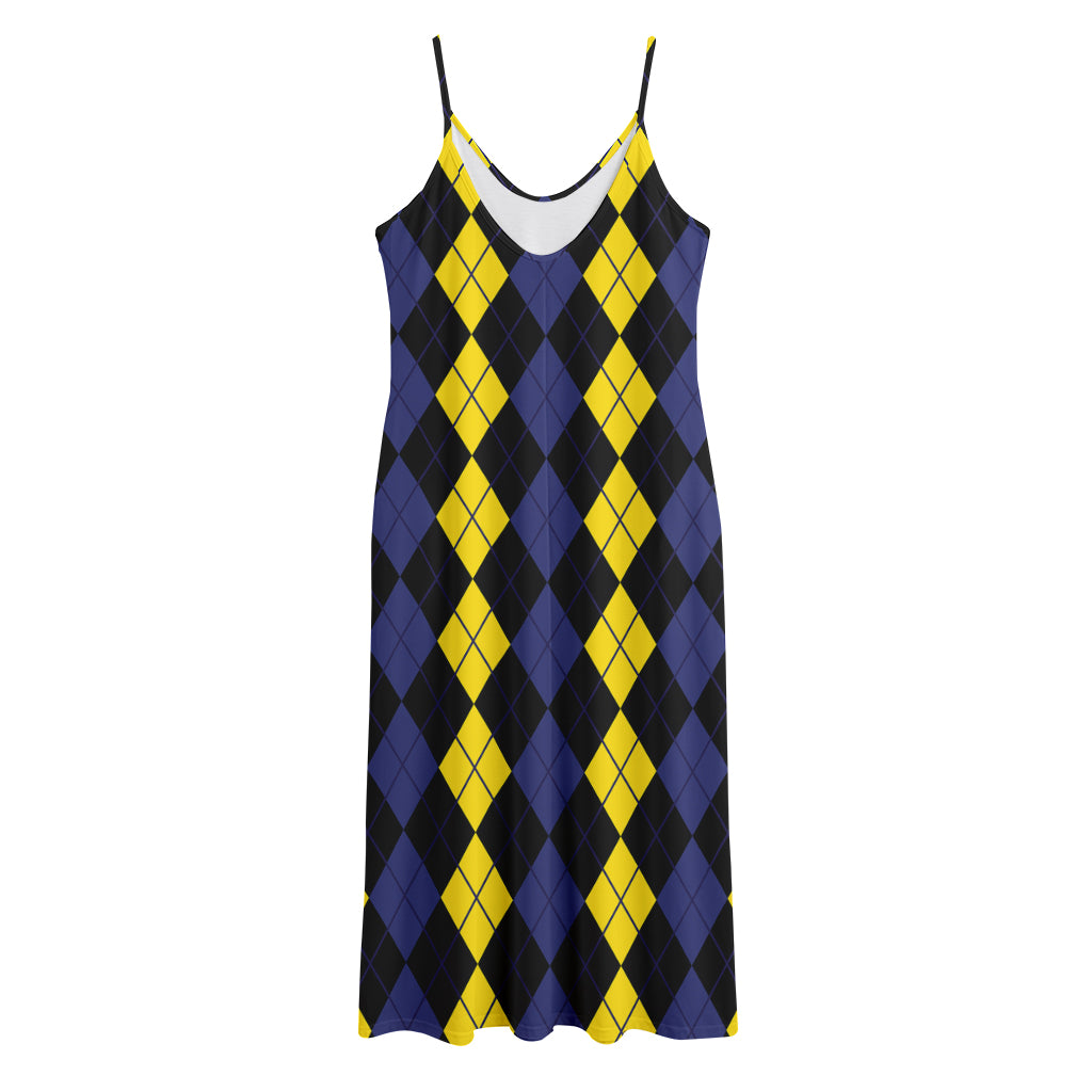 Yellow Black And Blue Argyle Print Jersey Midi Cami Dress Yellow Black And Blue Argyle Print Jersey Midi Cami Dress