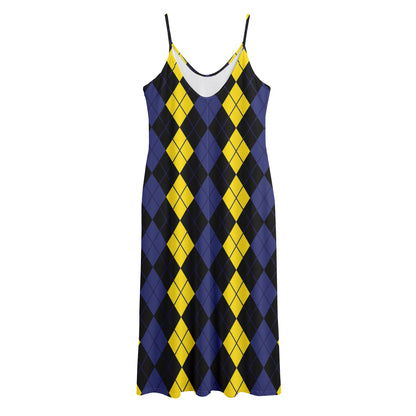 Yellow Black And Blue Argyle Print Jersey Midi Cami Dress
