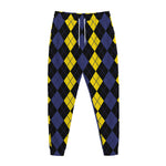 Yellow Black And Blue Argyle Print Jogger Pants