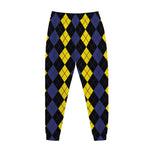 Yellow Black And Blue Argyle Print Jogger Pants