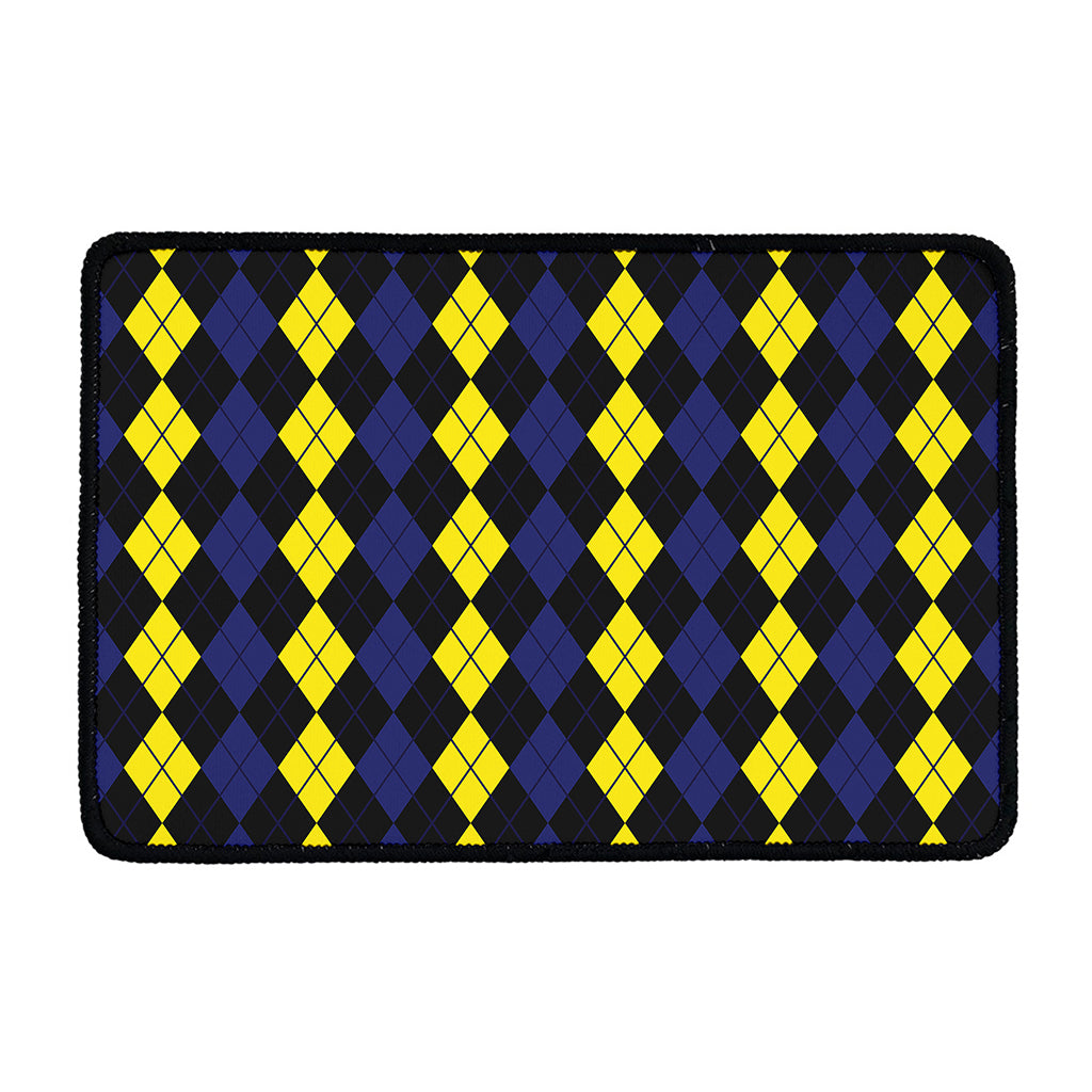Yellow Black And Blue Argyle Print Kitchen Mat