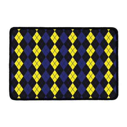 Yellow Black And Blue Argyle Print Kitchen Mat