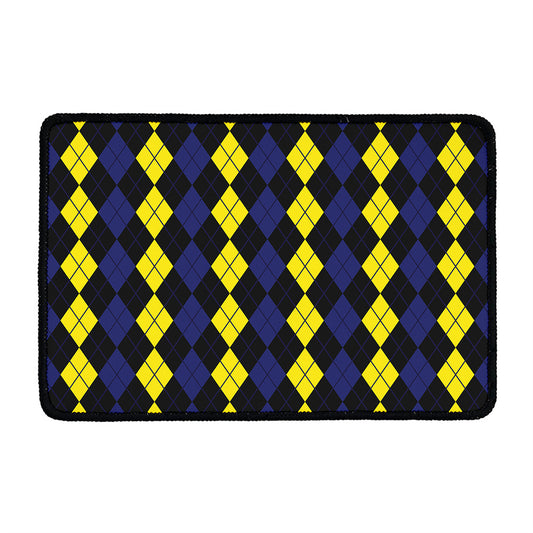 Yellow Black And Blue Argyle Print Kitchen Mat