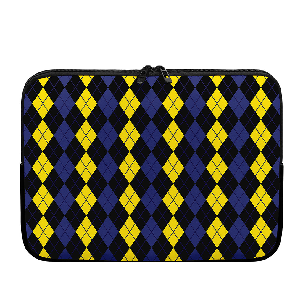 Yellow Black And Blue Argyle Print Laptop Sleeve