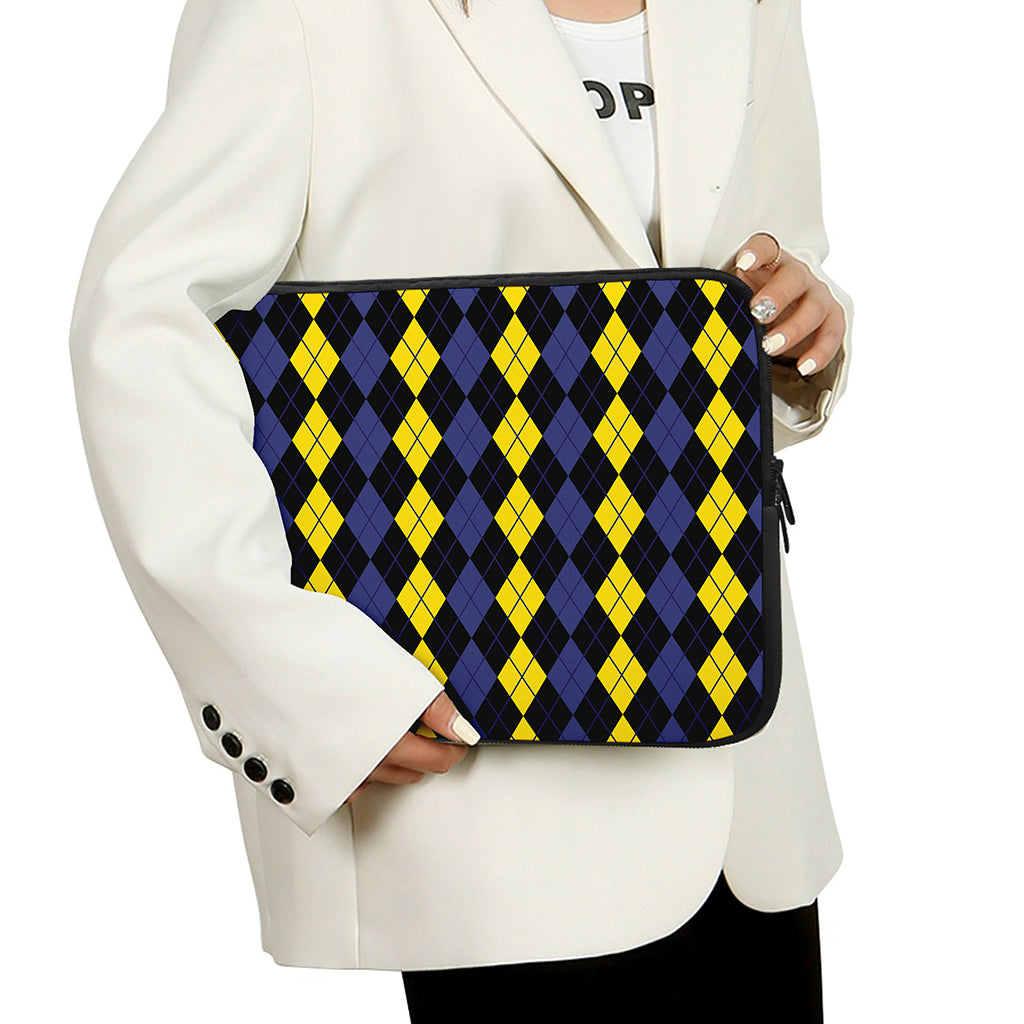 Yellow Black And Blue Argyle Print Laptop Sleeve