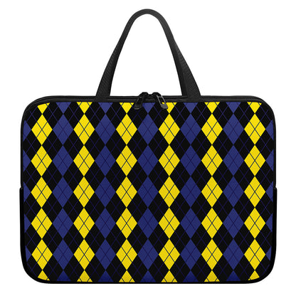 Yellow Black And Blue Argyle Print Laptop Sleeve With Handle