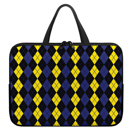 Yellow Black And Blue Argyle Print Laptop Sleeve With Handle