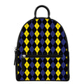 Yellow Black And Blue Argyle Print Leather Backpack