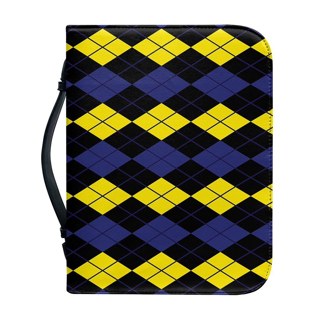 Yellow Black And Blue Argyle Print Leather Bible Cover