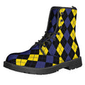Yellow Black And Blue Argyle Print Lace-Up Boots