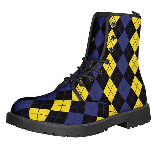Yellow Black And Blue Argyle Print Backpack