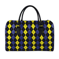Yellow Black And Blue Argyle Print Leather Duffel Bag