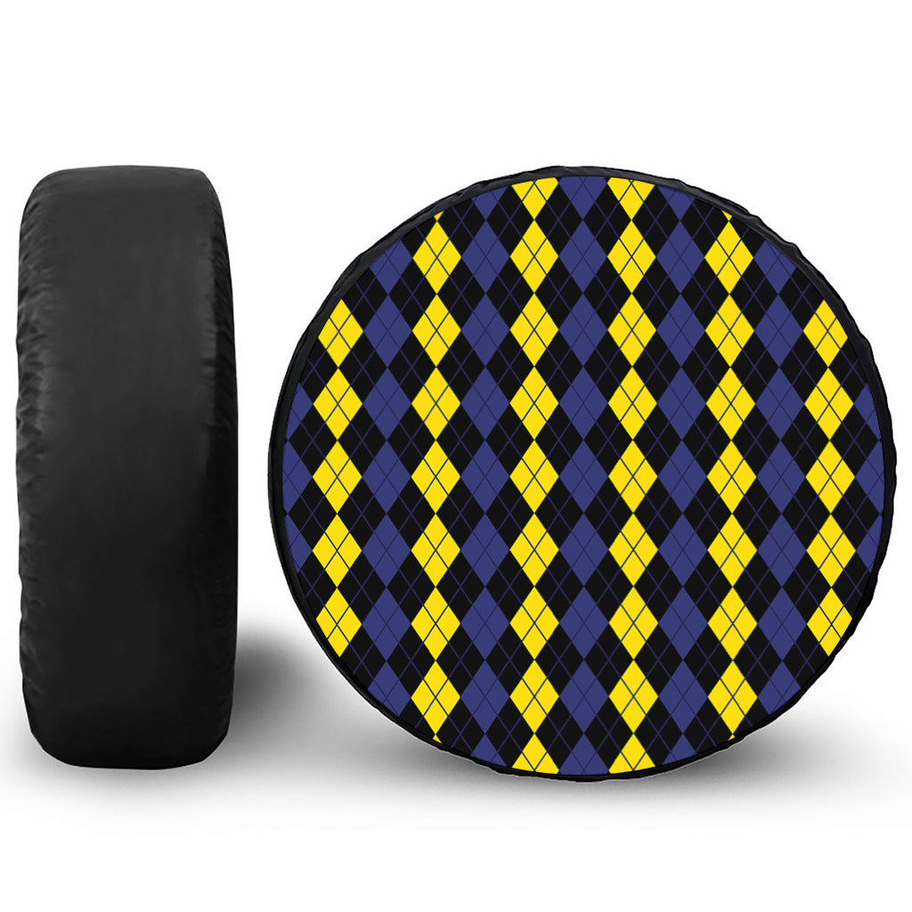 Yellow Black And Blue Argyle Print Leather Spare Tire Cover