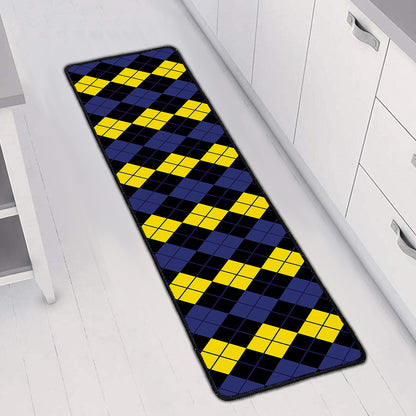 Yellow Black And Blue Argyle Print Long Kitchen Mat