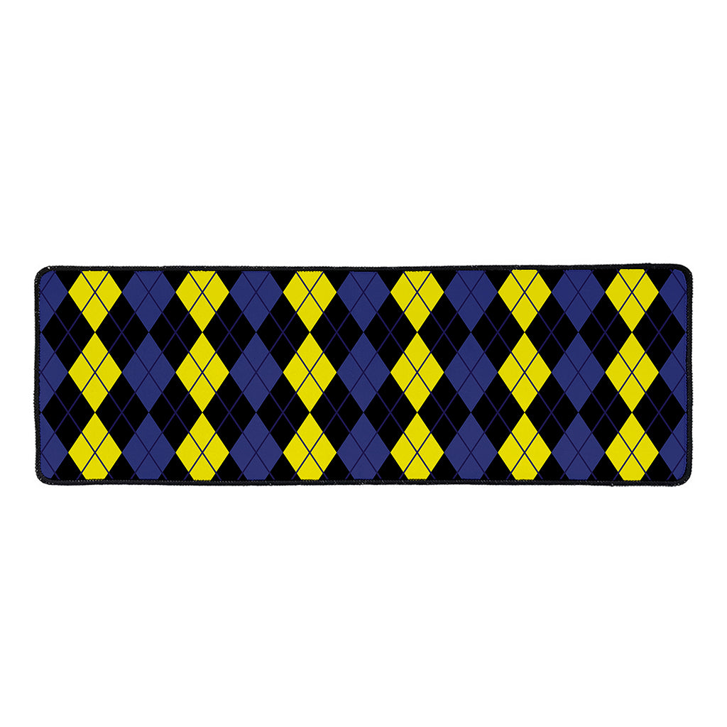 Yellow Black And Blue Argyle Print Long Kitchen Mat