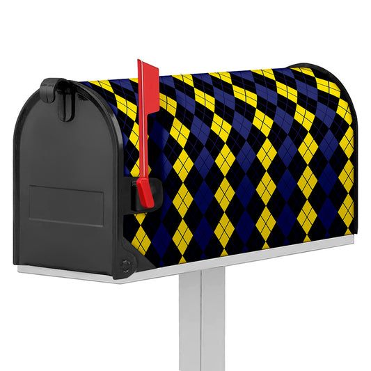 Yellow Black And Blue Argyle Print Mailbox Cover