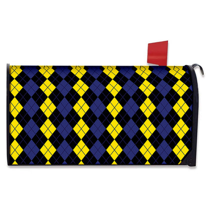Yellow Black And Blue Argyle Print Mailbox Cover