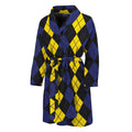 Yellow Black And Blue Argyle Print Men's Bathrobe