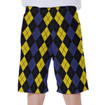 Yellow Black And Blue Argyle Print Men's Beach Shorts