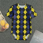Yellow Black And Blue Argyle Print Men's Bodysuit