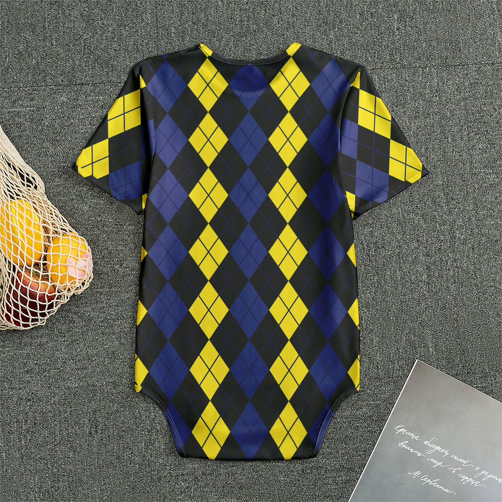 Yellow Black And Blue Argyle Print Men's Bodysuit