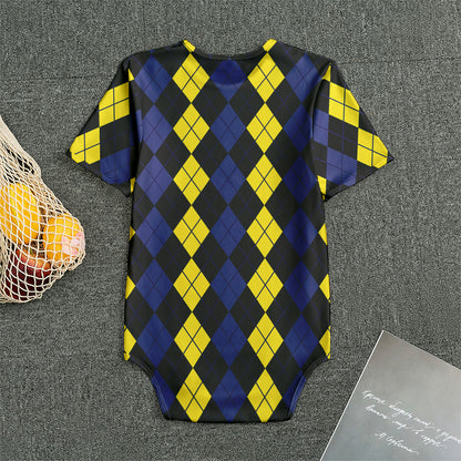 Yellow Black And Blue Argyle Print Men's Bodysuit
