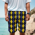 Yellow Black And Blue Argyle Print Men's Cargo Shorts