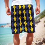 Yellow Black And Blue Argyle Print Men's Cargo Shorts