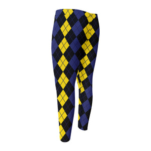 Yellow Black And Blue Argyle Print Men's Compression Pants