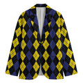 Yellow Black And Blue Argyle Print Men's Cotton Blazer