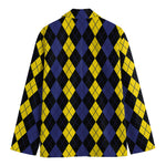 Yellow Black And Blue Argyle Print Men's Cotton Blazer