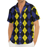 Yellow Black And Blue Argyle Print Men's Deep V-Neck Shirt