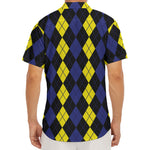 Yellow Black And Blue Argyle Print Men's Deep V-Neck Shirt