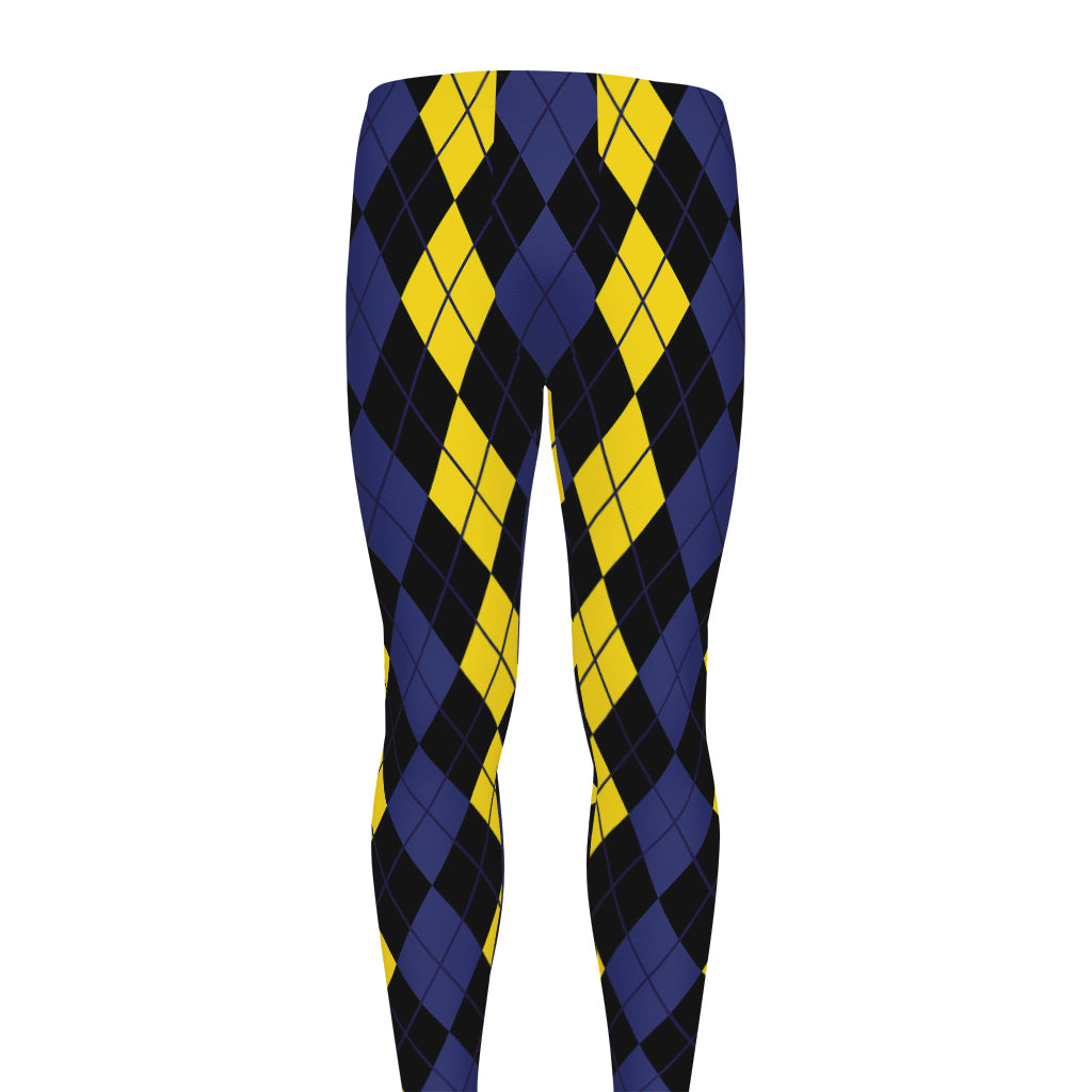 Yellow Black And Blue Argyle Print Men's leggings