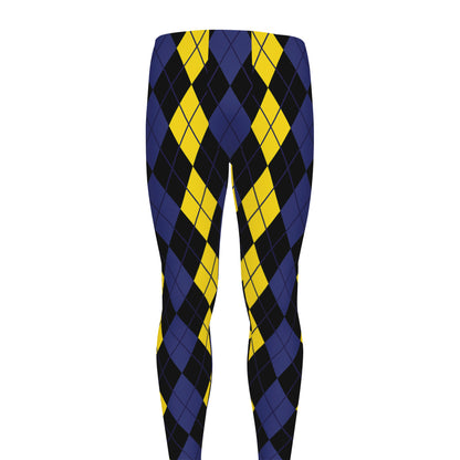 Yellow Black And Blue Argyle Print Men's leggings