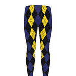 Yellow Black And Blue Argyle Print Men's leggings