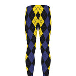 Yellow Black And Blue Argyle Print Men's leggings