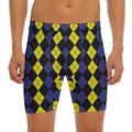 Yellow Black And Blue Argyle Print Men's Long Boxer Briefs